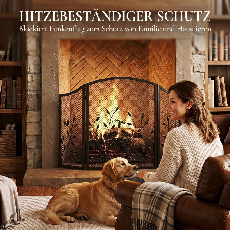 OMCOM Fireplace Safety Guard, 3-Panel Foldable Fireplace Screen 122 x 75 cm