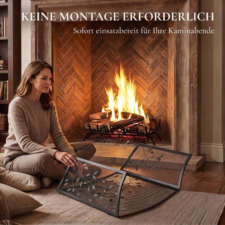 OMCOM Fireplace Safety Guard, 3-Panel Foldable Fireplace Screen 122 x 75 cm