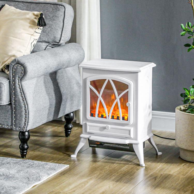 Electric fireplace with heater, LED flame effect, 1000/2000W, white