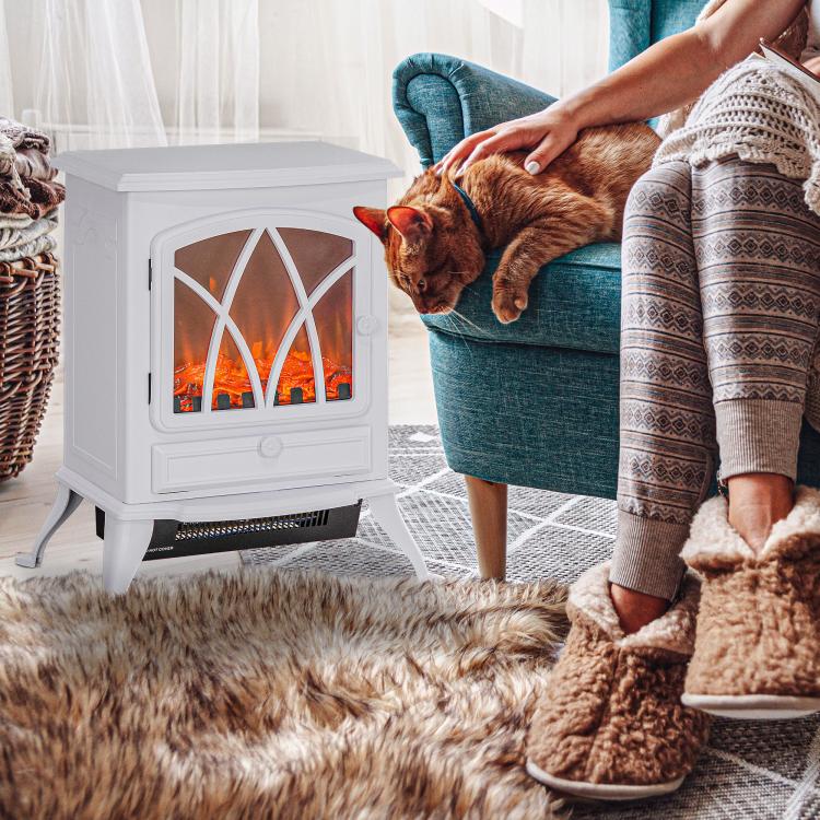 Electric fireplace with heater, LED flame effect, 1000/2000W, white