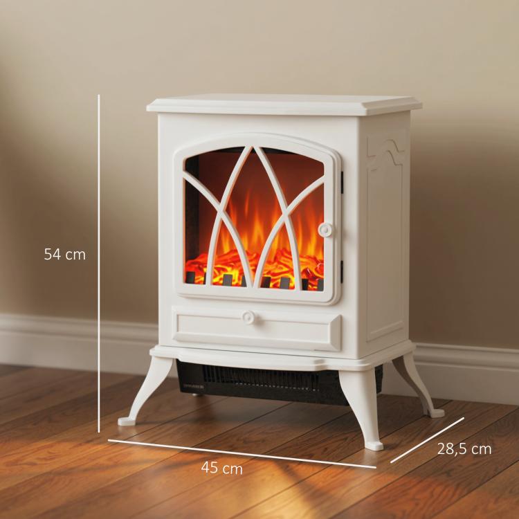 Electric fireplace with heater, LED flame effect, 1000/2000W, white
