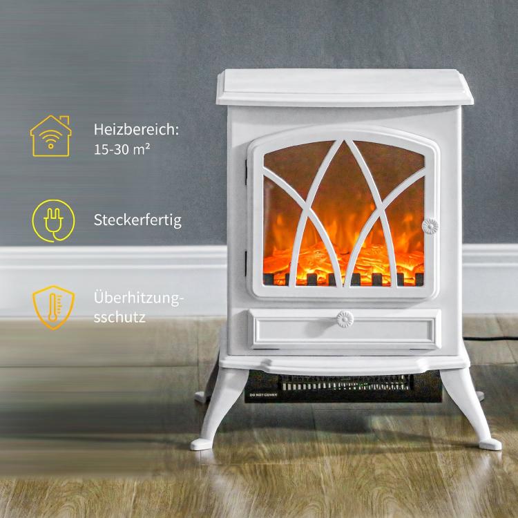 Electric fireplace with heater, LED flame effect, 1000/2000W, white