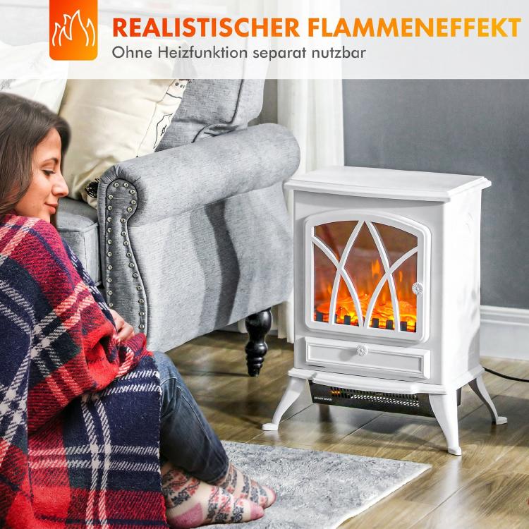 Electric fireplace with heater, LED flame effect, 1000/2000W, white