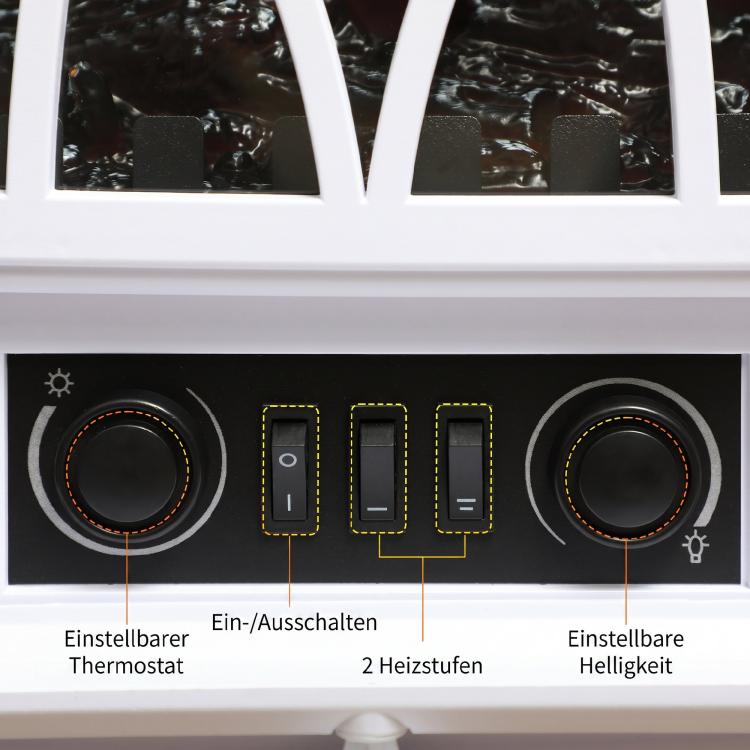 Electric fireplace with heater, LED flame effect, 1000/2000W, white