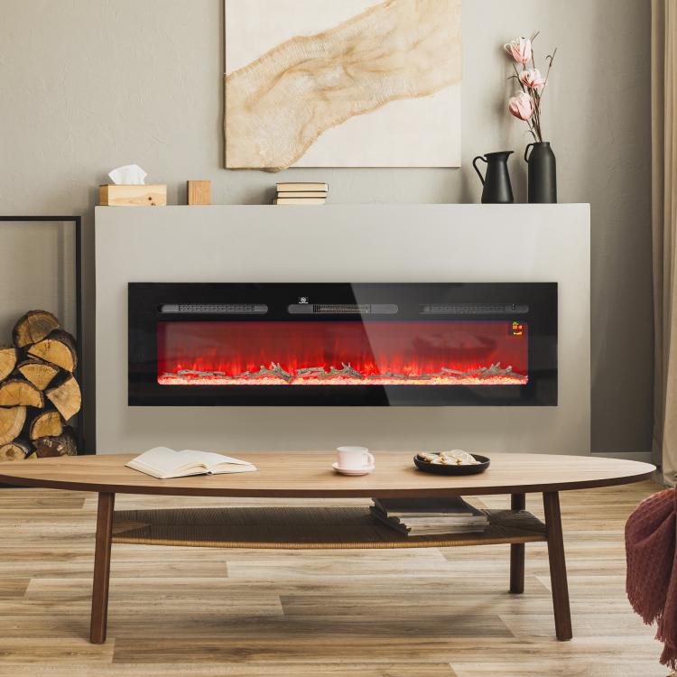 Caminetto elettrico con riscaldatore (1800 W), effetto fiamma 3D a LED, 152,4 cm, nero