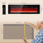 Caminetto elettrico con riscaldatore (1800 W), effetto fiamma 3D a LED, 152,4 cm, nero