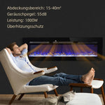 Caminetto elettrico con riscaldatore (1800 W), effetto fiamma 3D a LED, 152,4 cm, nero