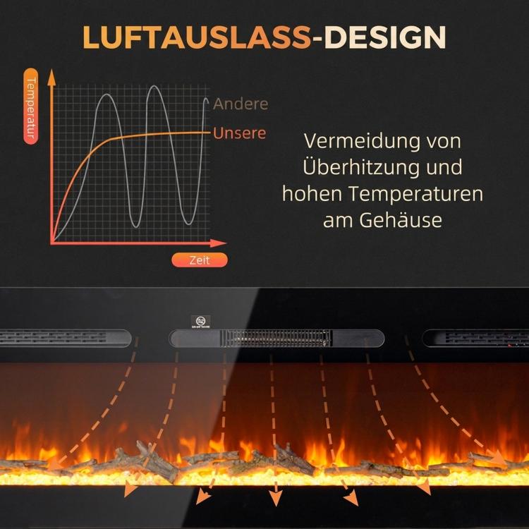 Caminetto elettrico con riscaldatore (1800 W), effetto fiamma 3D a LED, 152,4 cm, nero