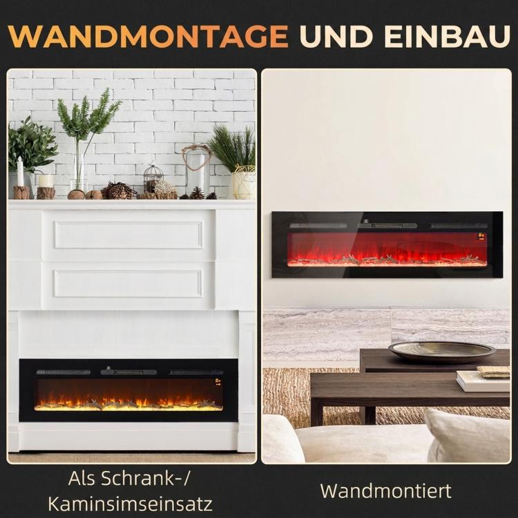 Caminetto elettrico con riscaldatore (1800 W), effetto fiamma 3D a LED, 152,4 cm, nero
