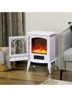 Electric fireplace with heater, LED flame effect, decorative fireplace, white