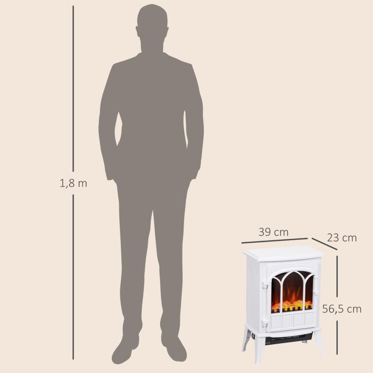 Electric fireplace with heater, LED flame effect, decorative fireplace, white