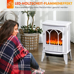 Electric fireplace with heater, LED flame effect, decorative fireplace, white