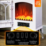 Electric fireplace with heater, LED flame effect, decorative fireplace, white