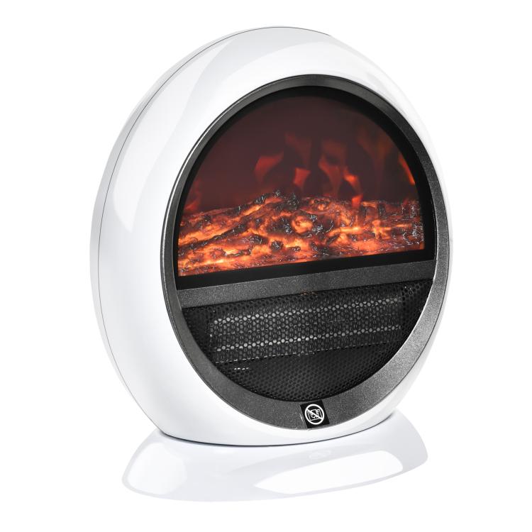 Portable Electric Fireplace with Rotating Flame Effect, 1500W Electric Fireplace with Overheat and Tip-Over Protection, 10–15 square meter Coverage, 30.5 x 18 x 35 cm, White
