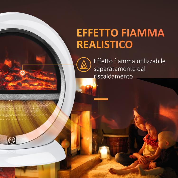 Portable Electric Fireplace with Rotating Flame Effect, 1500W Electric Fireplace with Overheat and Tip-Over Protection, 10–15 square meter Coverage, 30.5 x 18 x 35 cm, White