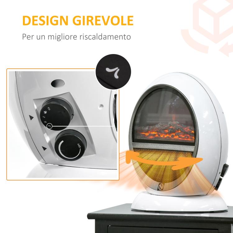 Portable Electric Fireplace with Rotating Flame Effect, 1500W Electric Fireplace with Overheat and Tip-Over Protection, 10–15 square meter Coverage, 30.5 x 18 x 35 cm, White