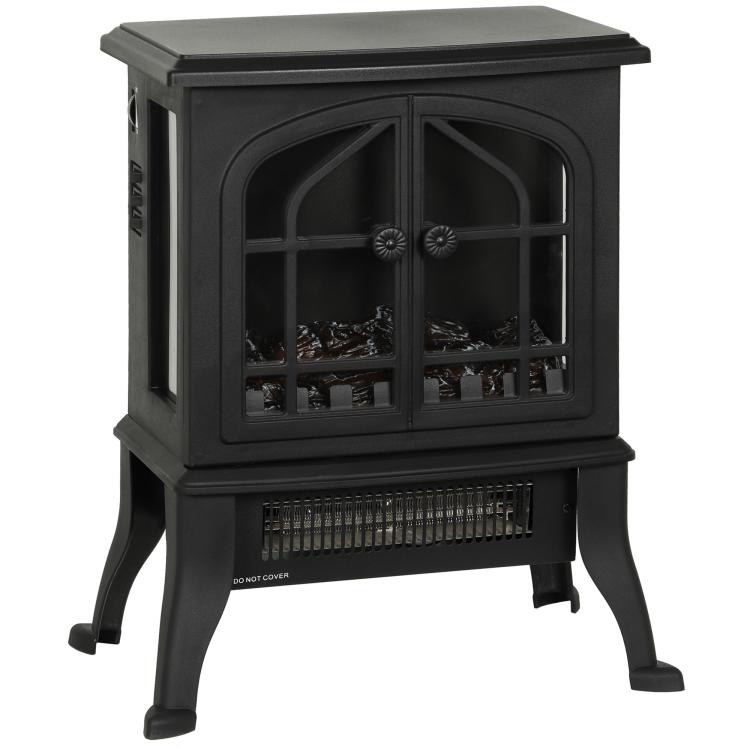 Freestanding Electric Fireplace 900/1800W with 3-Sided View, 3D Flame, and Adjustable Thermostat (10-35 DegreesC), 30 square meter, Black