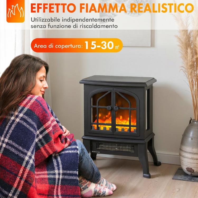 Freestanding Electric Fireplace 900/1800W with 3-Sided View, 3D Flame, and Adjustable Thermostat (10-35 DegreesC), 30 square meter, Black