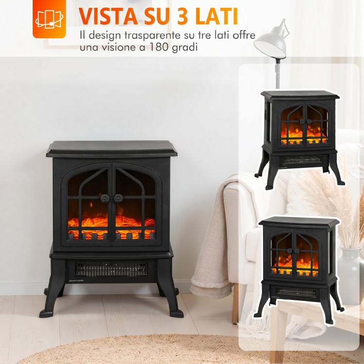 Freestanding Electric Fireplace 900/1800W with 3-Sided View, 3D Flame, and Adjustable Thermostat (10-35 DegreesC), 30 square meter, Black
