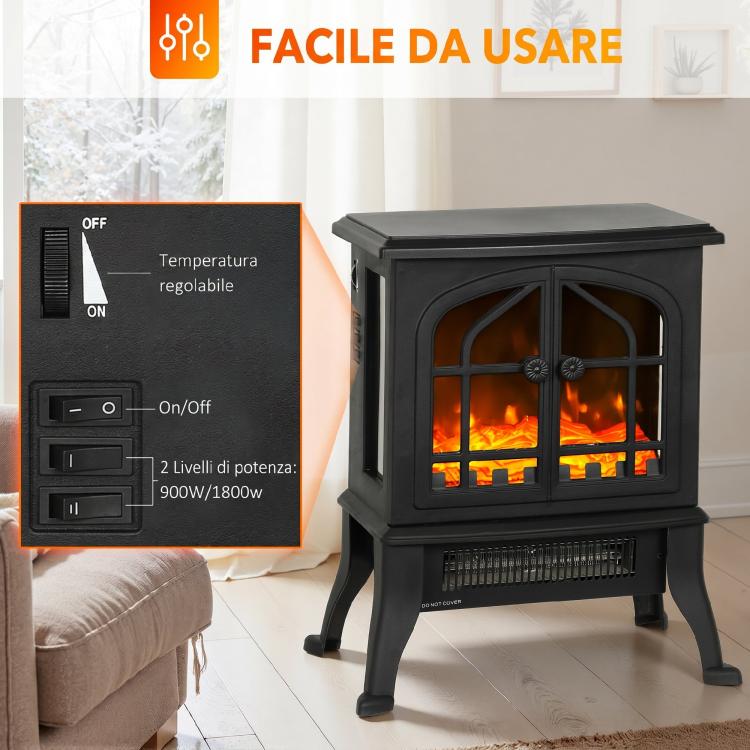 Freestanding Electric Fireplace 900/1800W with 3-Sided View, 3D Flame, and Adjustable Thermostat (10-35 DegreesC), 30 square meter, Black
