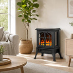 Freestanding Electric Fireplace 900/1800W with 3-Sided View, 3D Flame, and Adjustable Thermostat (10-35 DegreesC), 30 square meter, Black