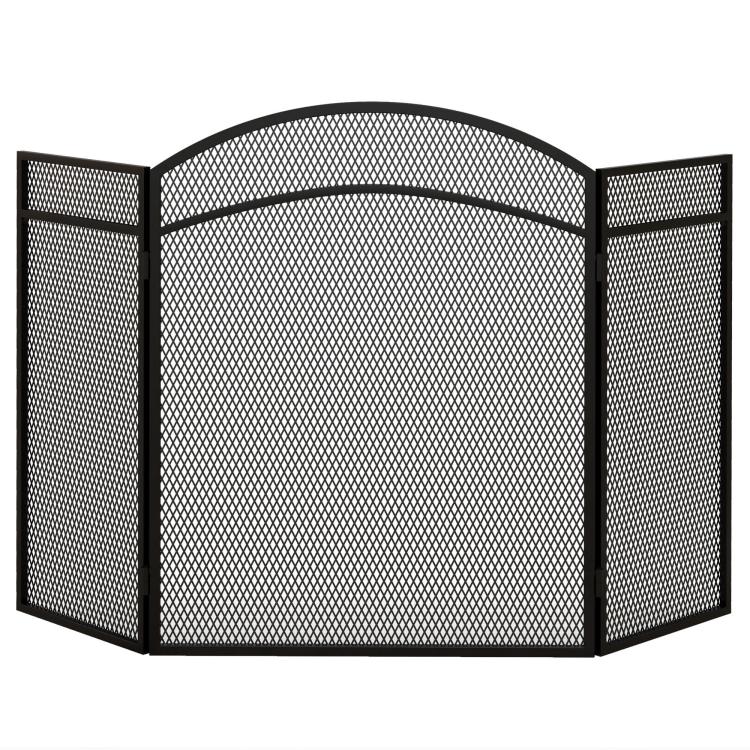 3-Panel Folding Metal Fireplace Screen with Classic Design, 96x60cm, Black