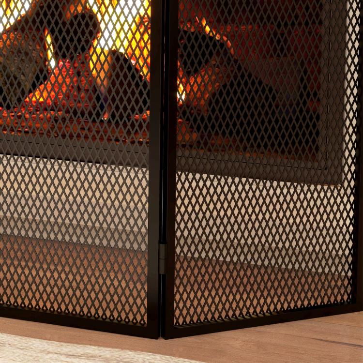 3-Panel Folding Metal Fireplace Screen with Classic Design, 96x60cm, Black