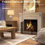 3-Panel Folding Metal Fireplace Screen with Classic Design, 96x60cm, Black