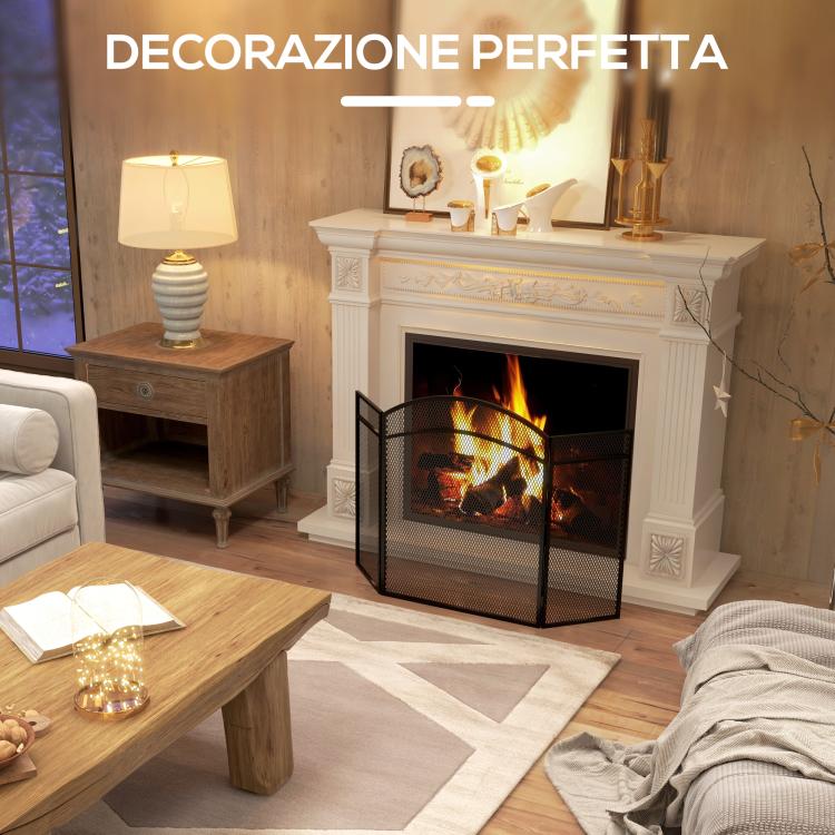 3-Panel Folding Metal Fireplace Screen with Classic Design, 96x60cm, Black