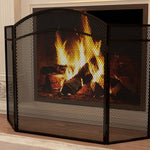 3-Panel Folding Metal Fireplace Screen with Classic Design, 96x60cm, Black