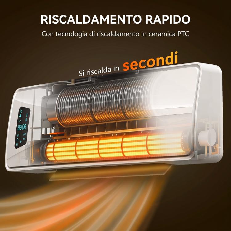 2000W Wall-Mounted Ceramic Heater with 3 Modes, Adjustable Temperature, Timer, and Remote Control – White