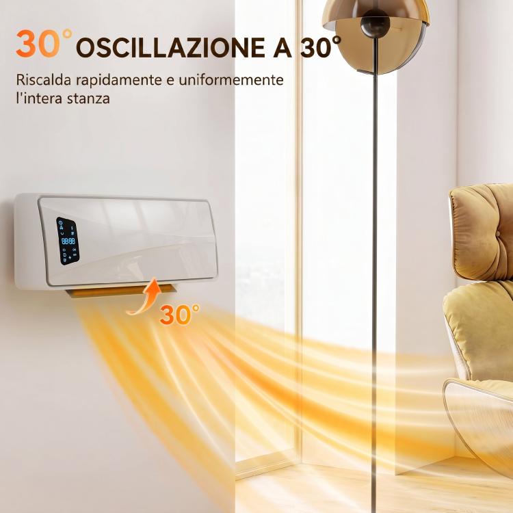 2000W Wall-Mounted Ceramic Heater with 3 Modes, Adjustable Temperature, Timer, and Remote Control – White