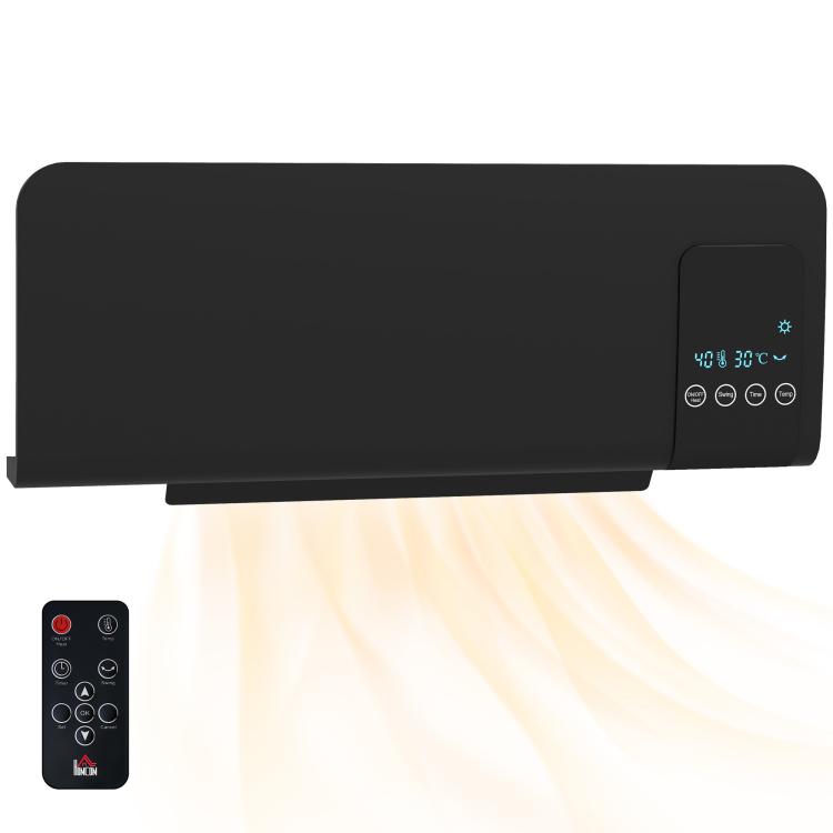 Termoventilatore ceramico da parete oscillante con telecomando, nero