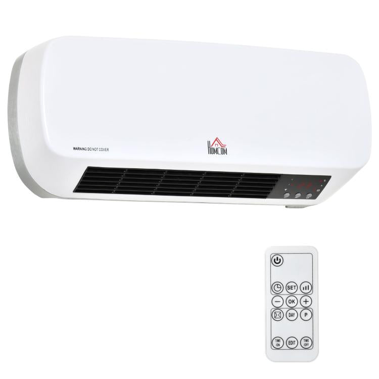 Wall-Mounted Electric Heater with Remote Control, Adjustable Temperature and 12-Hour Timer, 1000W/2000W Power, 45x18.6x11.5cm, White