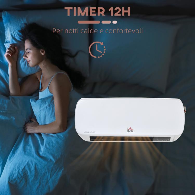 Wall-Mounted Electric Heater with Remote Control, Adjustable Temperature and 12-Hour Timer, 1000W/2000W Power, 45x18.6x11.5cm, White
