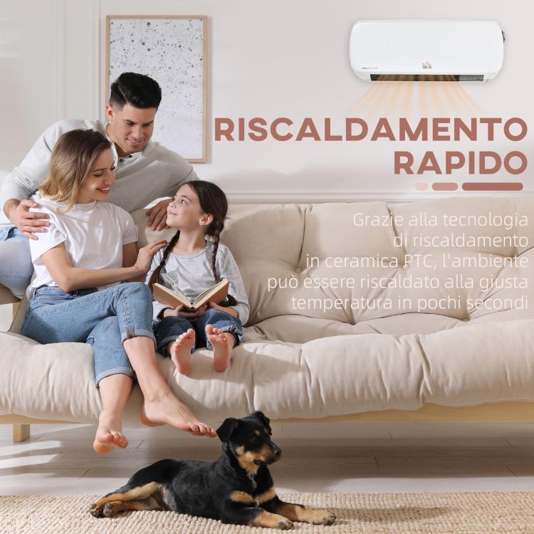 Wall-Mounted Electric Heater with Remote Control, Adjustable Temperature and 12-Hour Timer, 1000W/2000W Power, 45x18.6x11.5cm, White