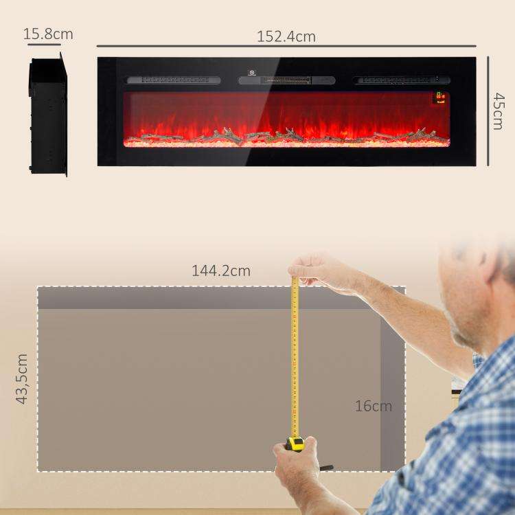 Caminetto elettrico 1800 W da parete con telecomando e fiamma regolabile - immagine 5