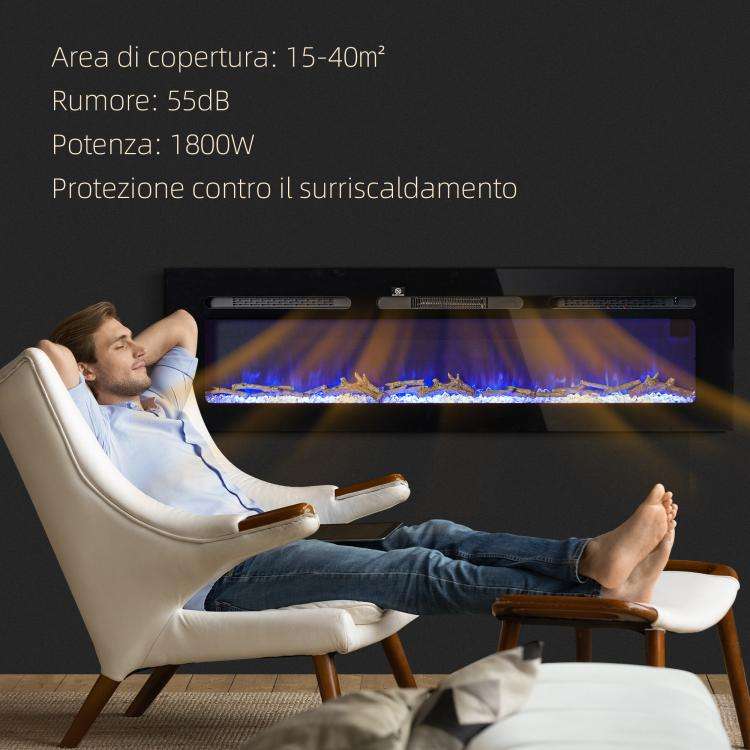 Caminetto elettrico 1800 W da parete con telecomando e fiamma regolabile - immagine 8
