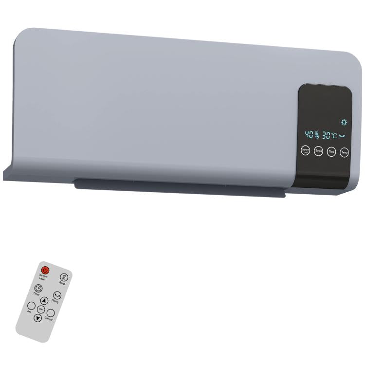 Oscillating Wall-Mounted Fan Heater with Remote Control, 12-Hour Timer, and 2 Modes, 54.5x12x21.5 cm, Grey