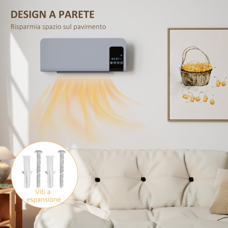 Oscillating Wall-Mounted Fan Heater with Remote Control, 12-Hour Timer, and 2 Modes, 54.5x12x21.5 cm, Grey