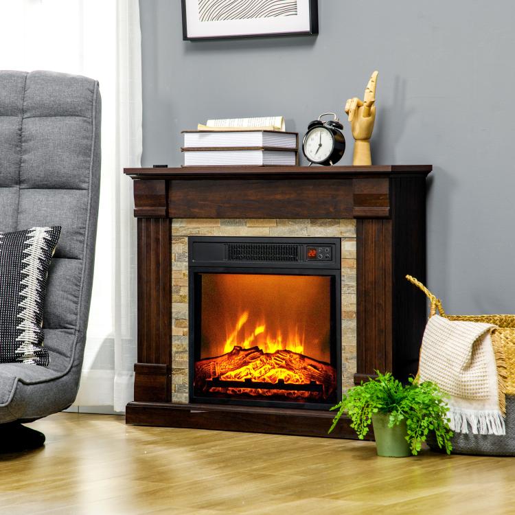 Freestanding Electric Fireplace with Timer, Adjustable Flame and Temperature, 80x21.6x67.8 cm, Brown