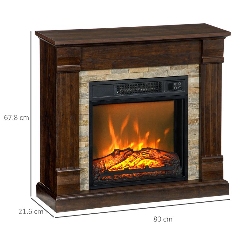Freestanding Electric Fireplace with Timer, Adjustable Flame and Temperature, 80x21.6x67.8 cm, Brown