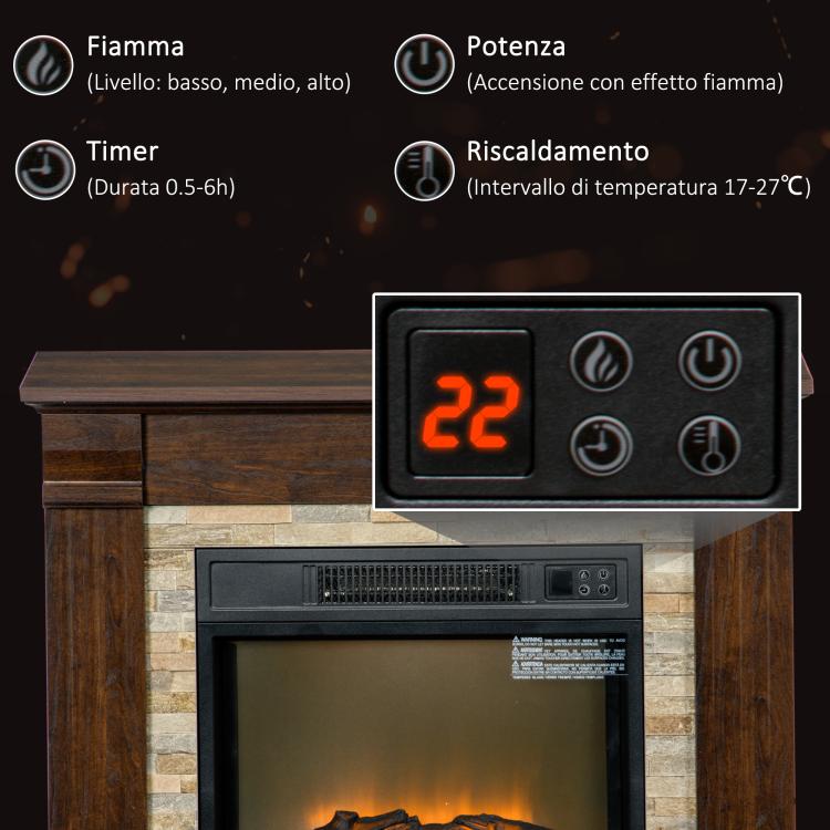 Freestanding Electric Fireplace with Timer, Adjustable Flame and Temperature, 80x21.6x67.8 cm, Brown