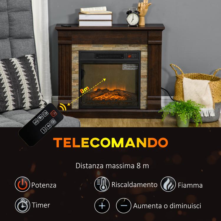 Freestanding Electric Fireplace with Timer, Adjustable Flame and Temperature, 80x21.6x67.8 cm, Brown