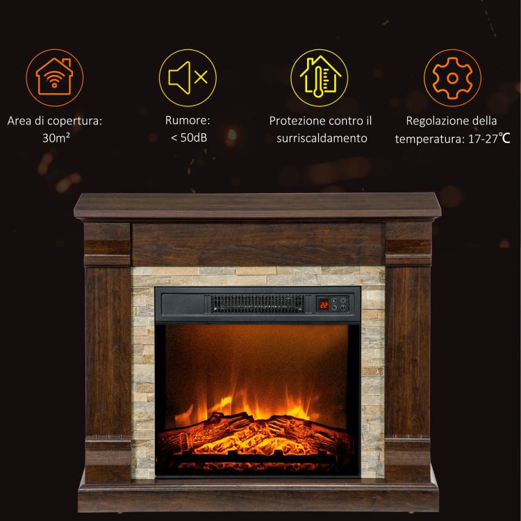 Freestanding Electric Fireplace with Timer, Adjustable Flame and Temperature, 80x21.6x67.8 cm, Brown