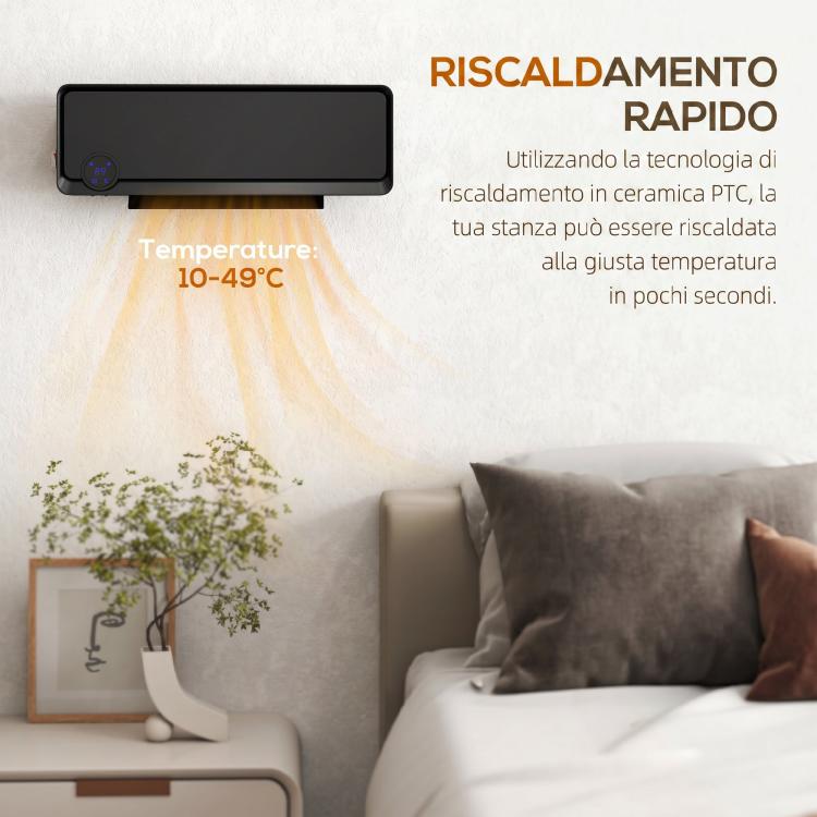 Termoventilatore ceramico da parete PTC 2000 W con timer 12 ore - immagine 8