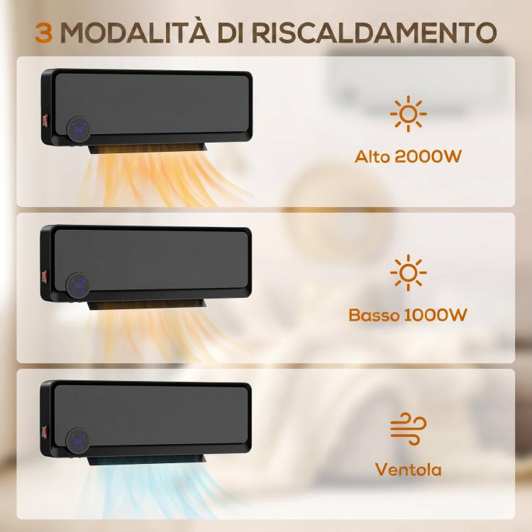 Termoventilatore ceramico da parete PTC 2000 W con timer 12 ore - immagine 9