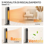 Oscillating Electric Heater with 3 Modes, Adjustable Temperature, and Remote Control, ?25x73.5 cm, Silver