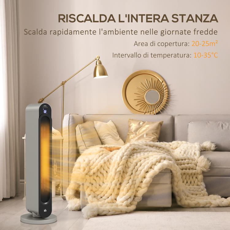 Oscillating Electric Heater with 3 Modes, Adjustable Temperature, and Remote Control, ?25x73.5 cm, Silver