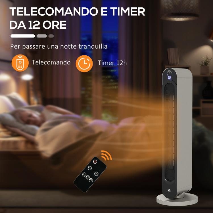 Oscillating Electric Heater with 3 Modes, Adjustable Temperature, and Remote Control, ?25x73.5 cm, Silver